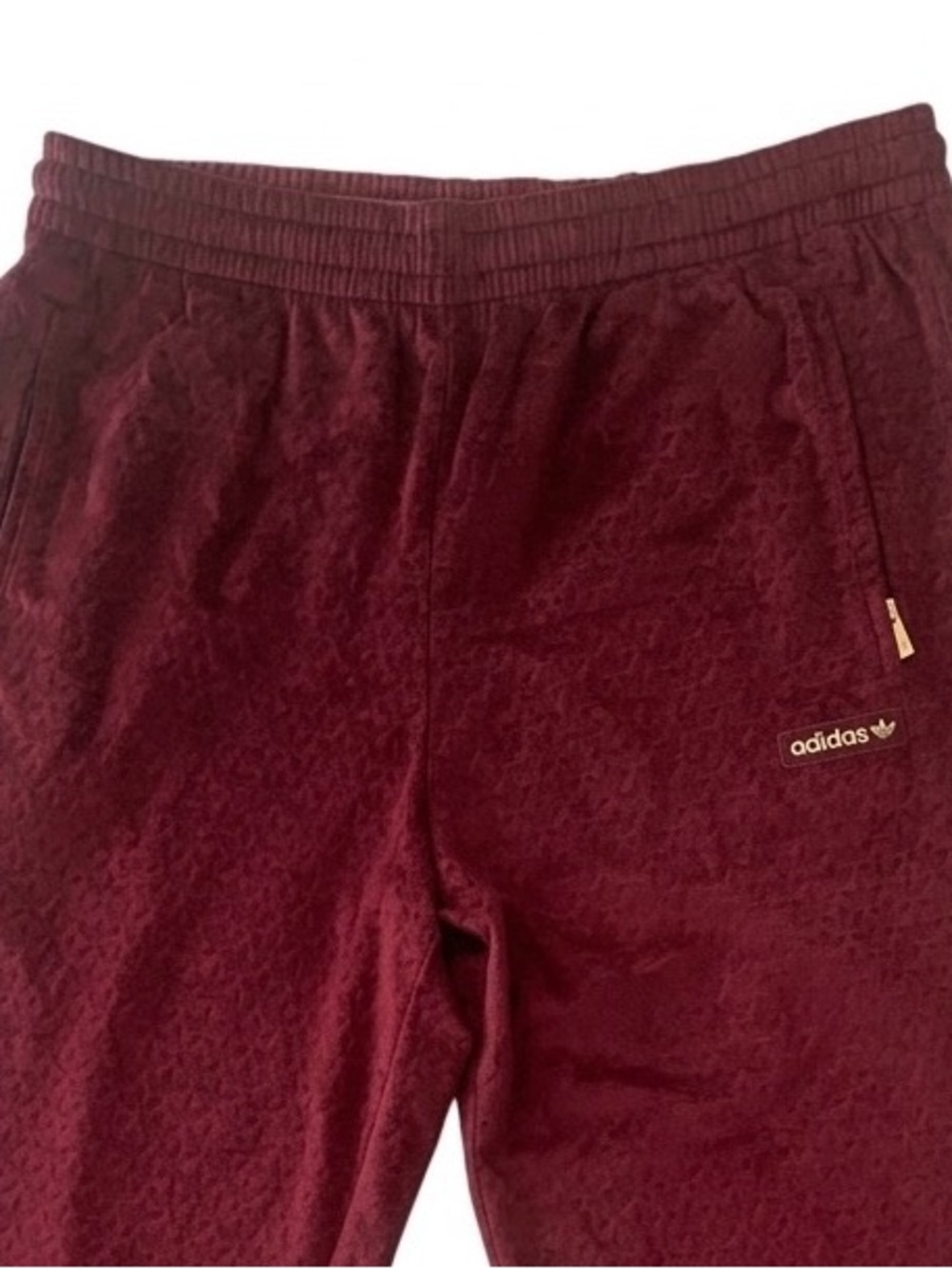 Adidas Originals Velour Track Pants Burgundy Gold IX6735 Mens L Monogram - Picture 2 of 11